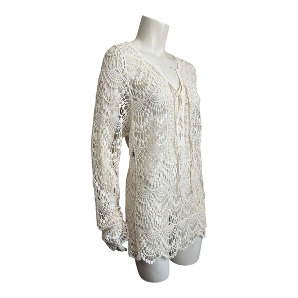 Fashion Nova Ivory Cotton Crochet Lace Top Swim Coverup Women’s Small Medium - Picture 2 of 13